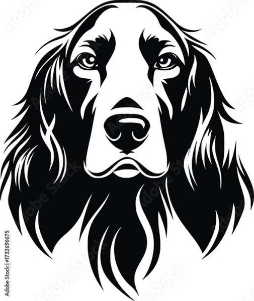 Obraz English Setter head silhouette with long ears, flowing coat, and gentle eyes in black vector