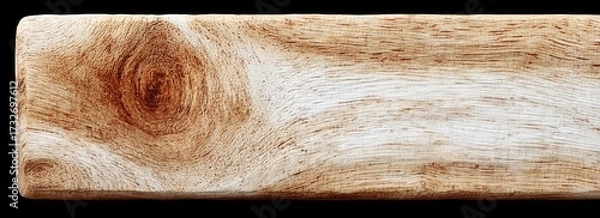 Fototapeta Close-up of a rectangular wood surface, showing intricate grain patterns and knots against black