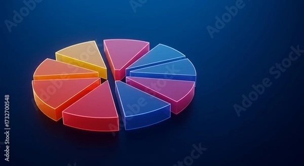 Fototapeta 円グラフは青色の背景で鮮やかに輝きデータ分析とビジネス戦略を示唆する