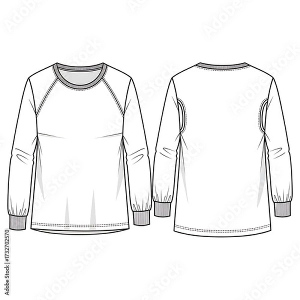 Obraz Long Sleeve Crew Neck Top Technical Drawing.