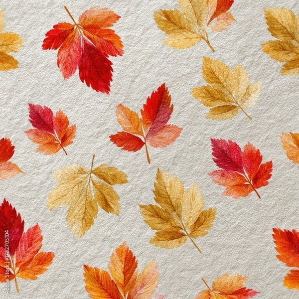 Fototapeta Seamless Pattern of Watercolor Autumn Leaves on Textured Background
