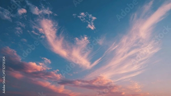 Obraz Beautiful Sunset Sky with Wispy Clouds and Vibrant Colors at Dusk