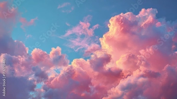 Obraz Soft Pink and Blue Clouds Landscape at Sunset with Gentle Hues