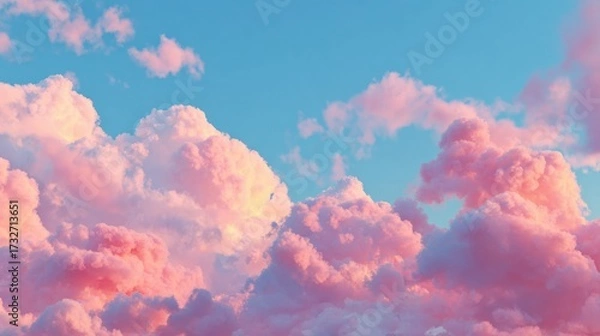 Obraz Beautiful Pink Clouds Under a Bright Blue Sky at Sunset