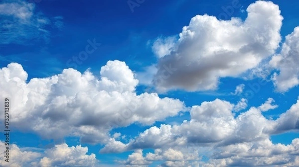 Obraz Bright and Serene Sky with Fluffy Clouds and Vibrant Blue Background