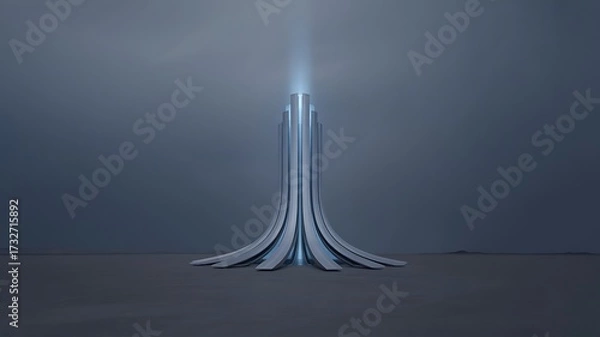 Fototapeta Futuristic metallic structure emitting light blue