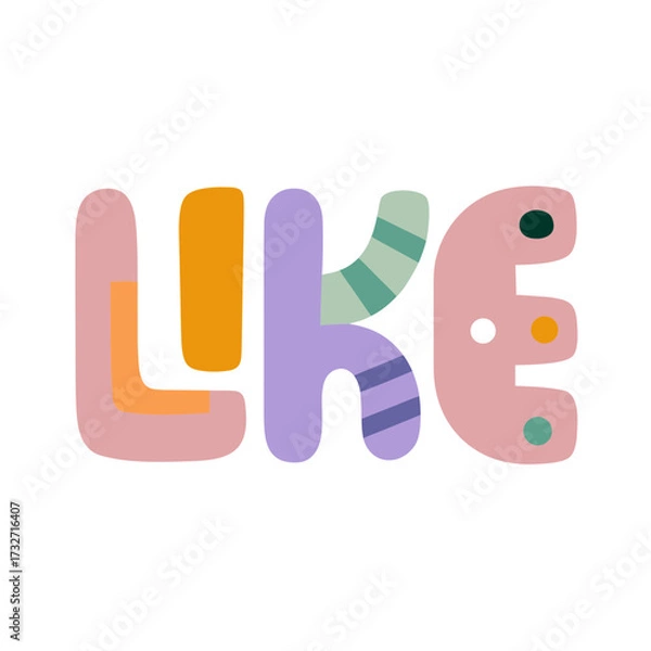 Fototapeta Colorful word 'LIKE' in abstract style on white background  