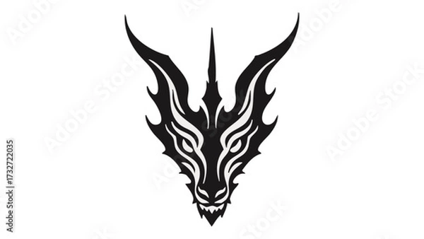 Fototapeta beautiful shape of a dragon head with stylish lines, tattoo with dragon scary creature shape vector illustration