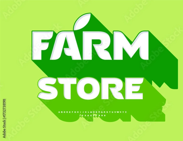 Fototapeta Vector Advertising signboard Farm Store. Modern Font with Big Green Font. Trendy Alphabet Letters and Numbers set.