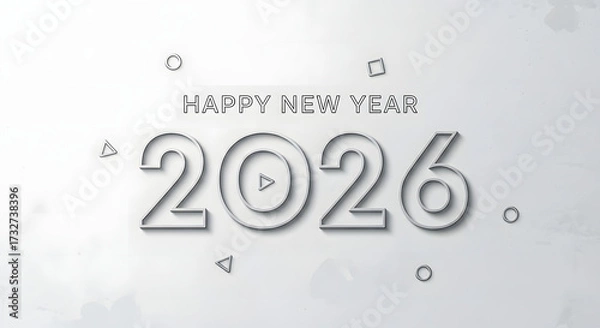 Fototapeta Elegant Happy New Year 2026 design minimalist line art with subtle shadows perfect for holiday greetings and festive promotions