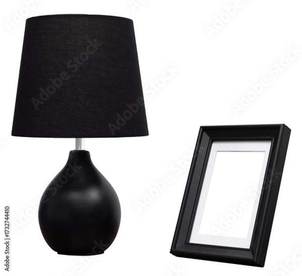 Obraz Home Decor Objects: Black Lamp and Blank Photo Frame