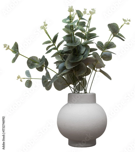 Obraz Modern White Globe Vase with Eucalyptus Leaves