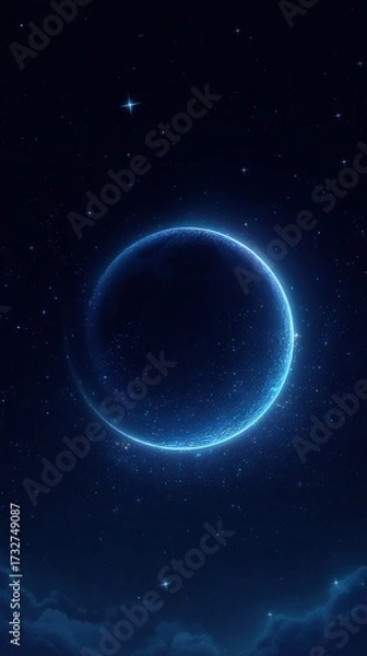 Fototapeta Mysterious glowing blue ring in deep space with distant stars and nebulous celestial formations
