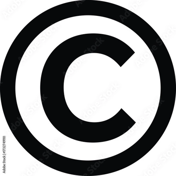 Fototapeta Copyright symbol, black circle, bold letter C, legal protection, intellectual property, branding, icon, logo, rights, secure, design, graphic, minimal, ownership, content, identity, law, official
