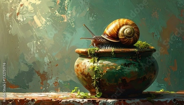 Obraz Snail in a rustic pot, artistic style