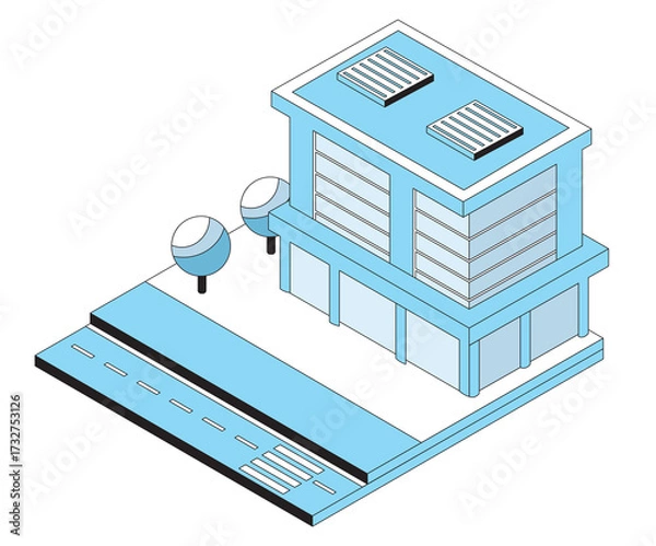 Fototapeta Modern isometric building with street and trees