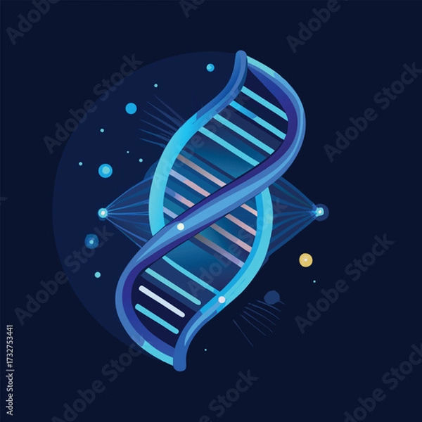 Fototapeta Futuristic Glowing DNA Double Helix Vector Illustration Representing Genetics, Biotechnology, and Scientific Innovation