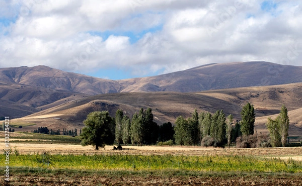 Fototapeta A landscape view of hills with typical steppe characteristics and agricultural land in Central Anatolia