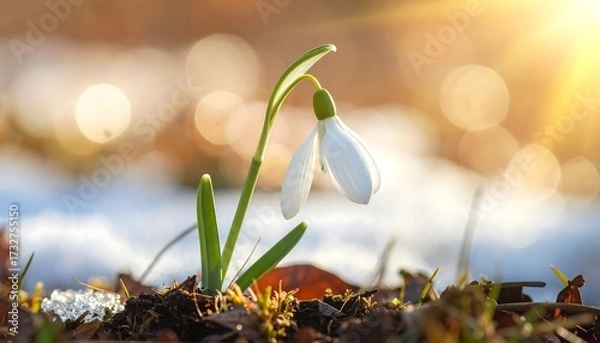 Fototapeta Snowdrop in spring sunlight