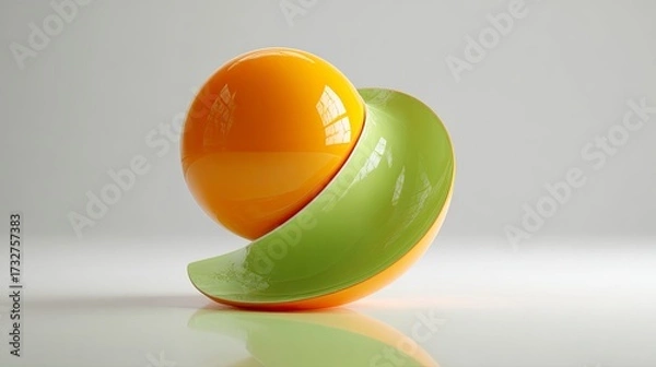 Obraz Abstract Orange and Green Spheres with Curved Shape on White Background