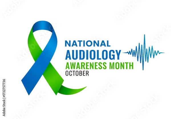 Fototapeta National audiology awareness month ribbon and soundwave isolated on transparent background