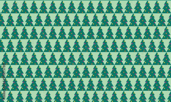 Fototapeta Christmas tree repeating pattern with baubles. Holiday vector seamless ornament for textile, fabric, interior, ceramic, wallpaper, paper decoration