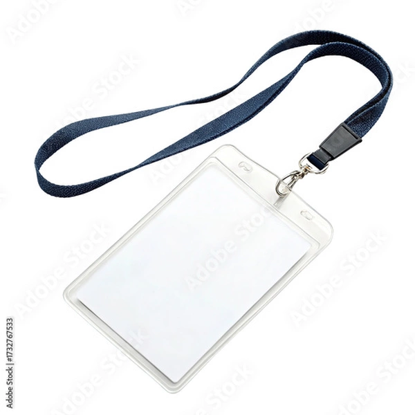 Fototapeta Blank identification card with a blue lanyard on a transparent background