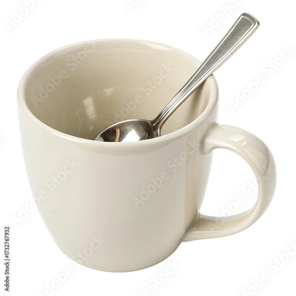 Fototapeta Coffee Cup Still Life with Silver Spoon Resting Inside on a transparent background