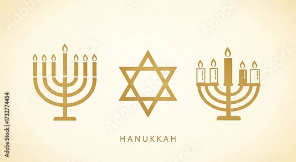 Fototapeta Celebrate Hanukkah with this elegant golden menorah design, perfect for holiday greetings and festive decorations during the joyful season of lights
