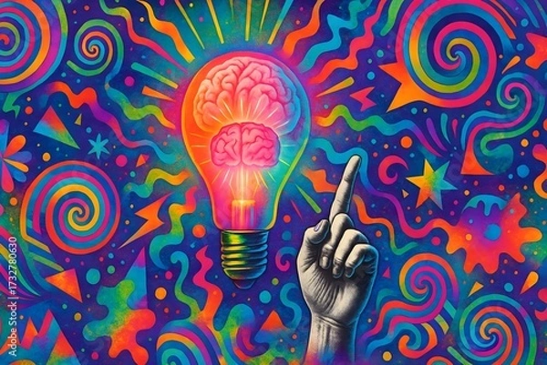 Fototapeta Complexity of thought processes and the human mind. Thoughts, creativity, emotions, mental health, vibrant art collage. Psychology, self-analysis, mental disorders and wellbeing, cognitive processes