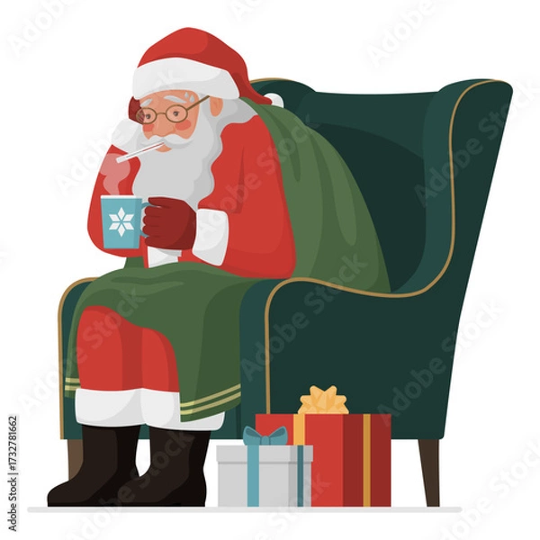 Fototapeta Sick Santa Claus taking his temperature