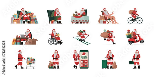 Fototapeta Set of funny Santa Claus characters isolated on white background