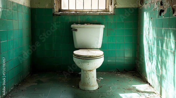 Fototapeta 光と影に照らされた廃墟のトイレ