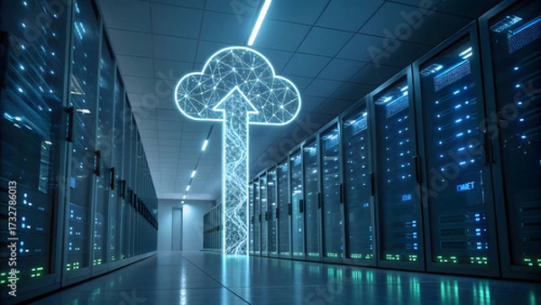 Fototapeta Data center with cloud computing illustration showcasing secure storage