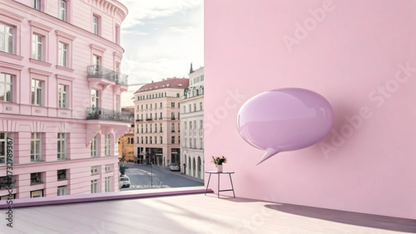 Fototapeta Pink Architecture Juxtaposed with Speech Bubble and Minimalist Decor