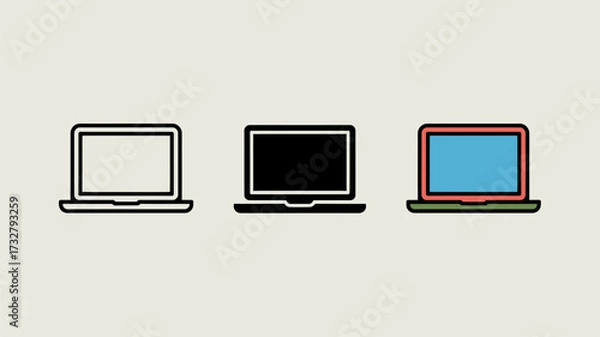 Fototapeta Set of laptop icons simple flat vector design isolated on white background for web and mobile apps