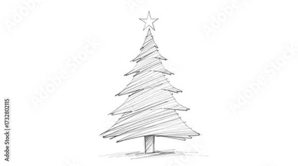 Fototapeta Illustration of a sketched christmas tree on a white background