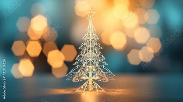 Fototapeta Christmas tree on bokeh background. 3D rendering and illustration.