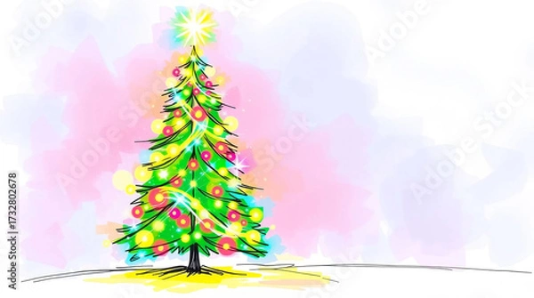 Fototapeta Christmas tree on watercolor background. Vector illustration for your design.