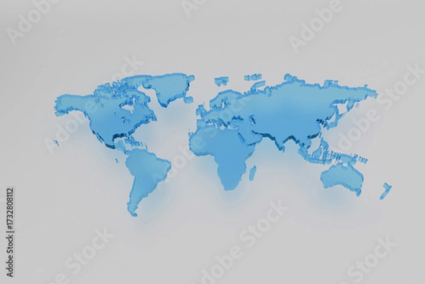 Fototapeta 3D illustration of a blue world water map on a light background, symbolizing global communication, geography, travel, business, and international connections. Water Day concept