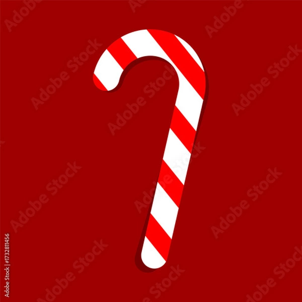 Fototapeta Simple Christmas sweet red and white sugar cane flat lay on dark red background