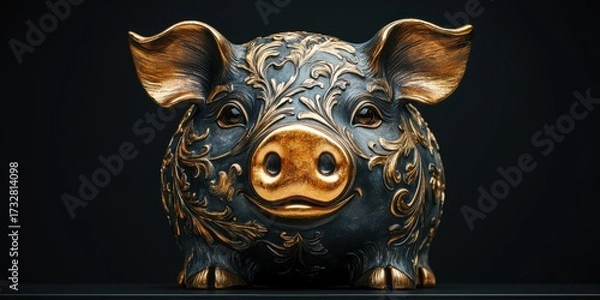Fototapeta Decorative pig sculpture showcasing intricate patterns and a charming design in a modern art setting