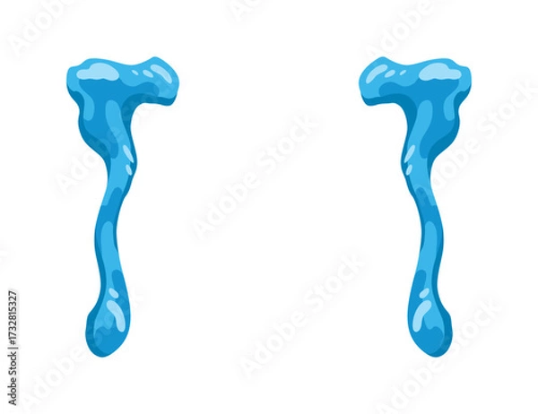 Fototapeta Cartoon tear drops icon. Sorrow cry streams, tear blob. Crying fluid, falling blue water drops. Isolated vector for sorrowful character weeping expression. Wet grief droplets