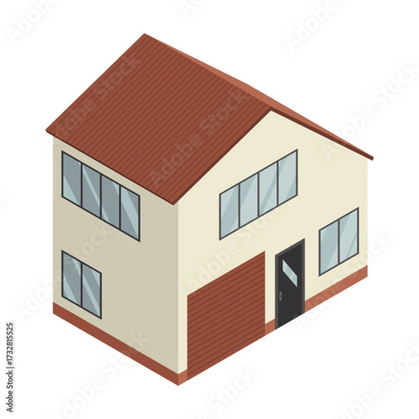 Fototapeta Isometric cottage icon. Suburb house composition vector illustration. Infographic element representing suburban building. Private house enterprises of real estate