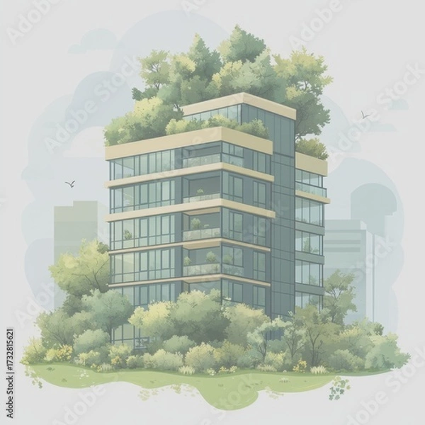 Fototapeta Innovative green building design showcasing urban nature with greenery integrated into architecture - Low Contrast