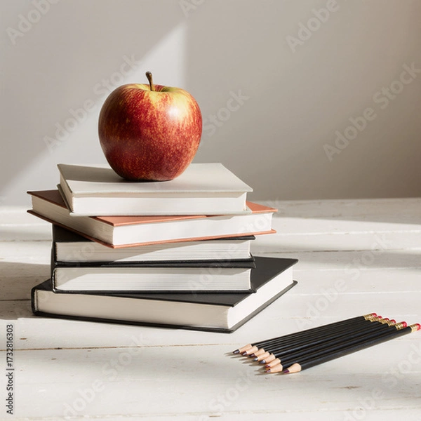Fototapeta Apple on Stack of Books