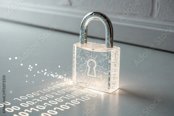 Fototapeta Transparent Crystal Padlock Revealing Data Security Concept
