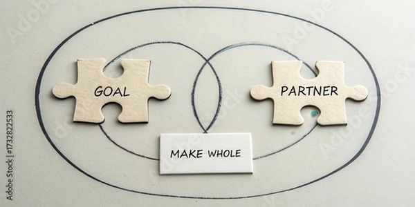 Fototapeta Two puzzle pieces fitting to make the whole concept together