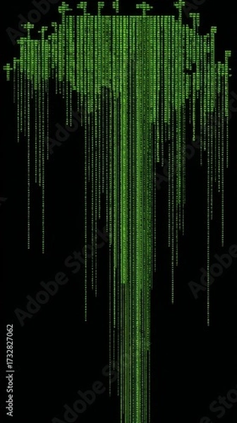 Fototapeta green digital code forming tree shape, concept of data and sustainability