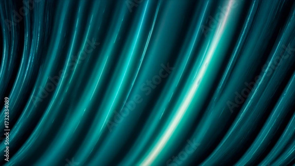 Fototapeta Abstract turquoise glowing curved lines